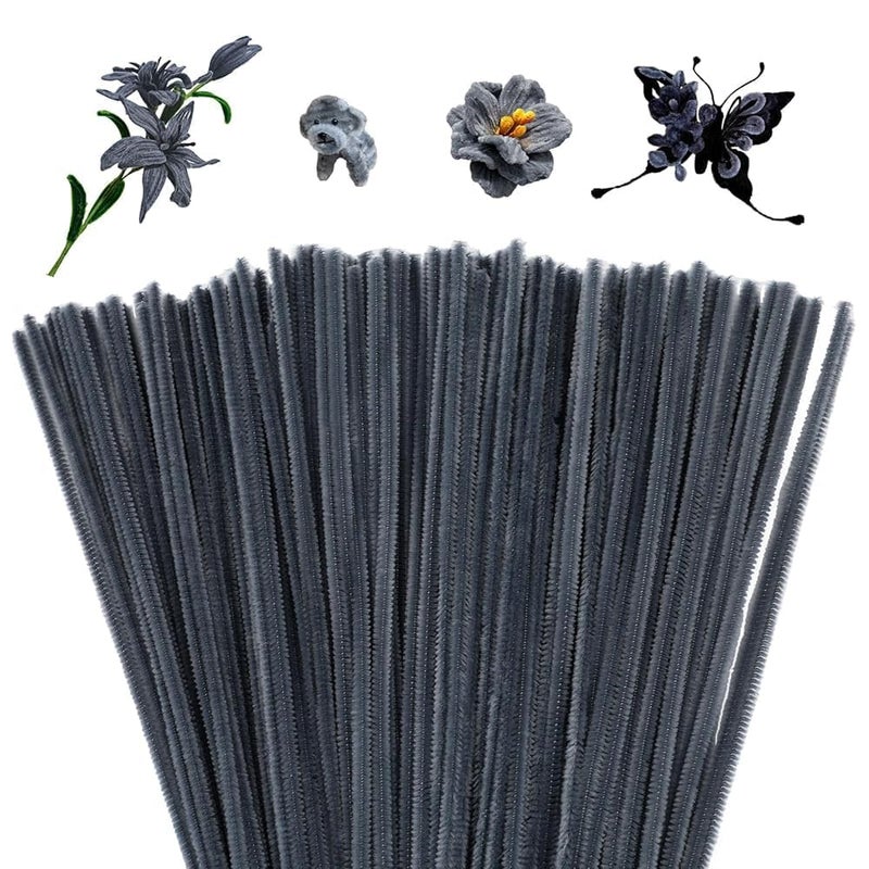 Mnuizu 200pcs Pipe Cleaners,Pipe Cleaners Chenille Stems for Craft, Fuzzy Sticks Christmas Craft Supplies for DIY Art & Creative Crafts Decorations(Grey) - Image 1